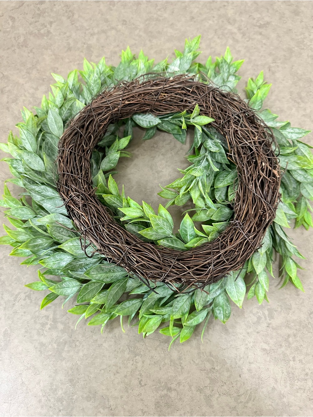 Lush Artificial Ruscus Rainwashed Green Leaf Wreath Candle Ring Home Holiday 13” - Picture 6 of 10